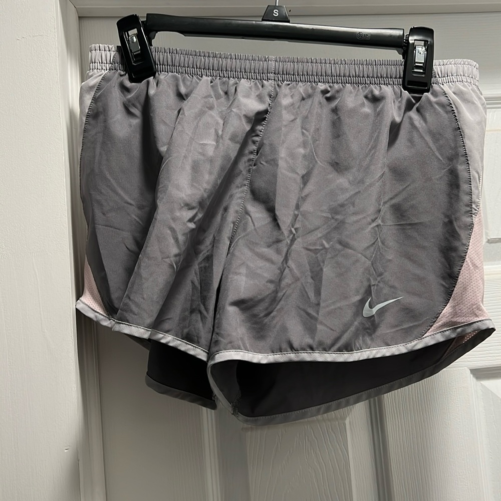 Nike Dri-fit shorts. Size medium. Gray and light pink.